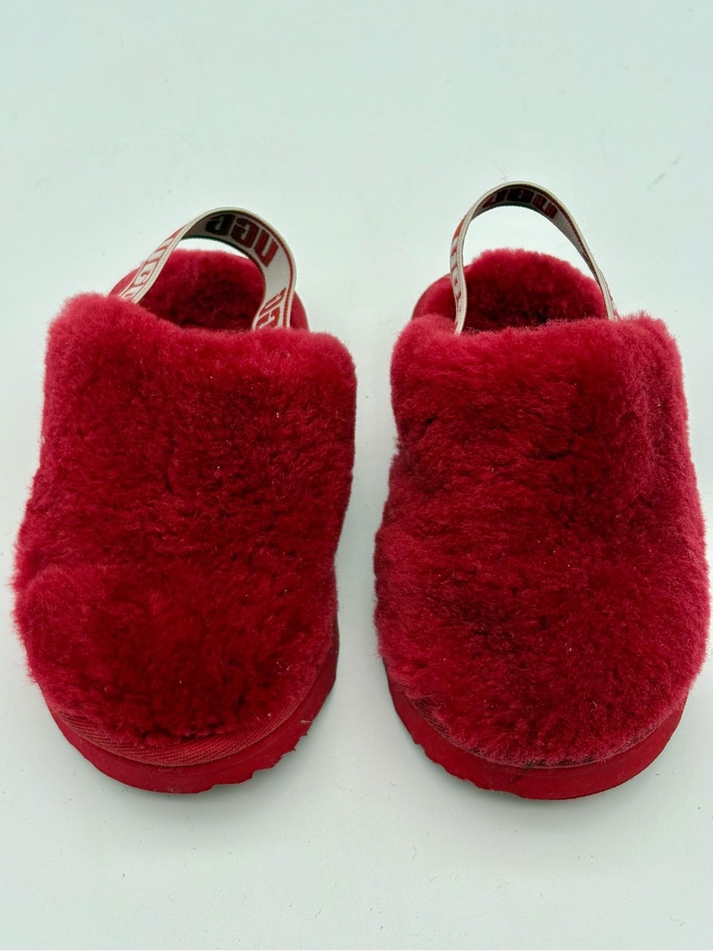 UGG Kids Red Plush Slip-On Clog with Branded Heel Strap